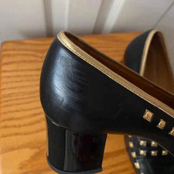 TORY BURCH Perfect Black/Dulce de Leche Leather Studded Loafers Pumps SZ 6.5 - Picture 14 of 15